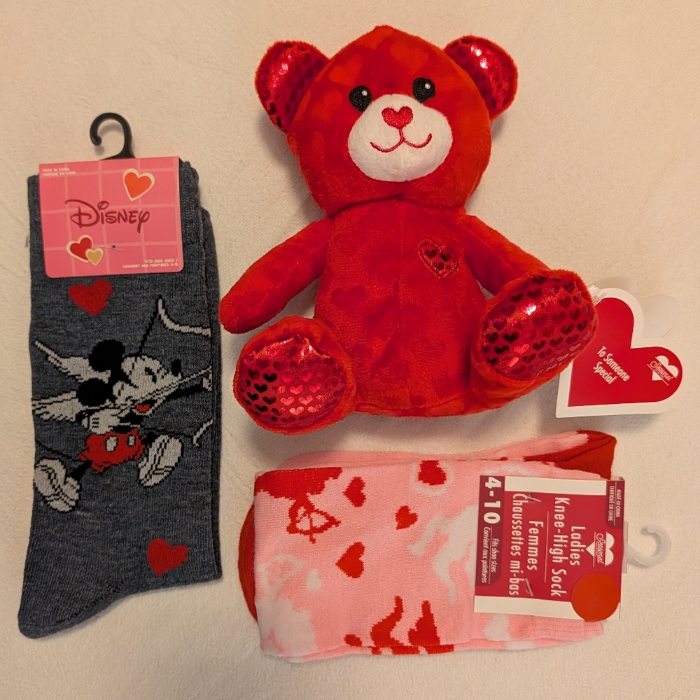 Disney Mickey Mouse Socks with Red Teddy Bear